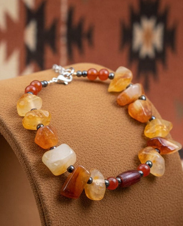 Gender neutral Carnelian beads with red buffalo horn bead in the center - Native Bling