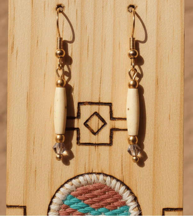 Gold with 1/2 inch tea stained Hairpipe and AB purple crystal earring - Native Bling