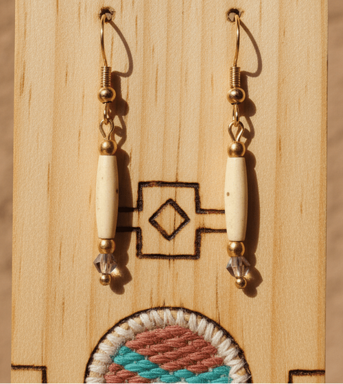 Gold with 1/2 inch tea stained Hairpipe and AB purple crystal earring - Native Bling
