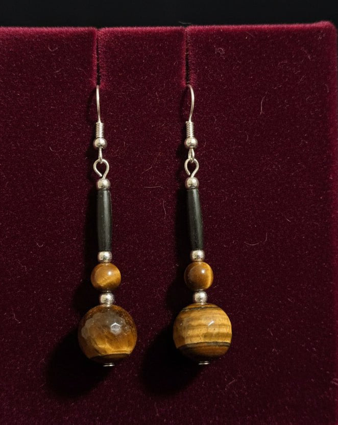 Native American handcrafted silver, black and Tiger eye Earrings - Native Bling