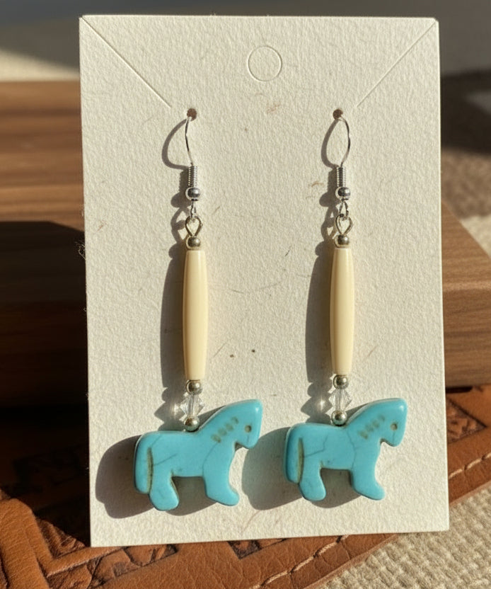 Native American handcrafted Zuni pony earrings - Native Bling