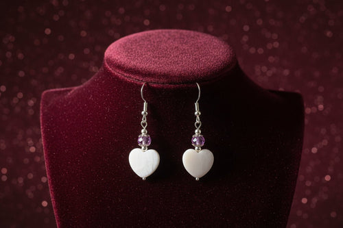 (Small)Sterling silver hooks with silver caps ink crystal and white mother of pearl shell - Native Bling