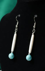 Sterling silver hooks hair pipe bone with turquoise semi precious stone - Native Bling