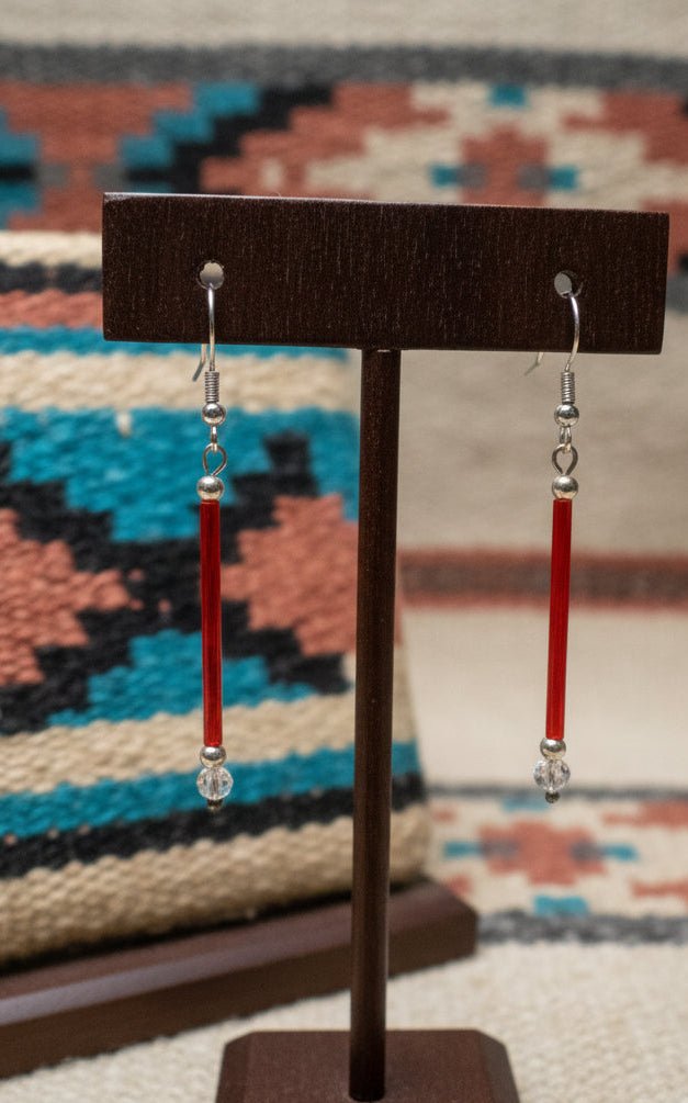 Sterling silver hooks with a glass bugle bead and crystal - Native Bling